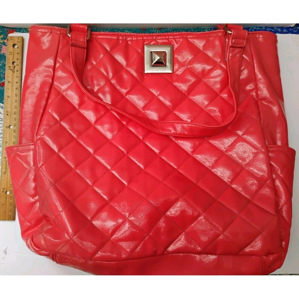 Kenneth Cole Reaction Dark Pink Quilted Faux Patent Leather Tote Shoulder Bag